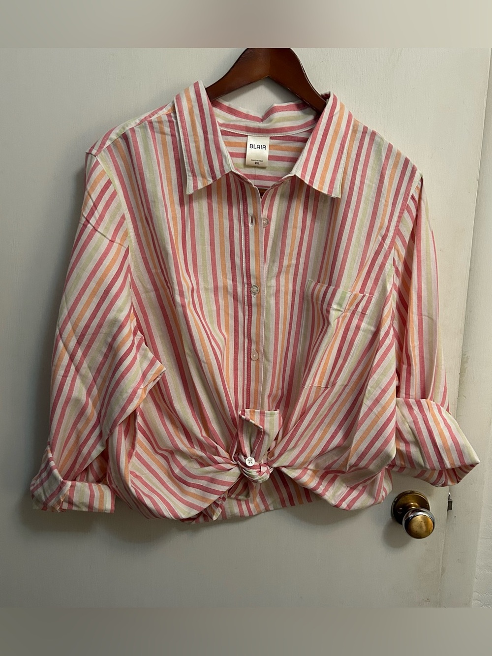 Coastal grandma oversized Button Up Shirt Striped Womens Plus 2X Long Sleeve NWT
